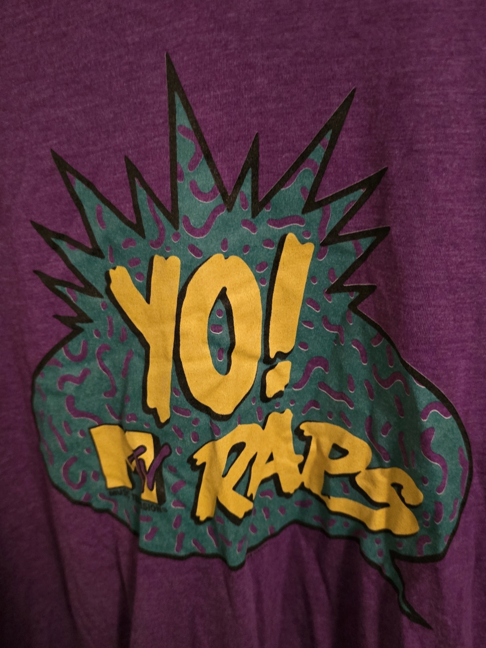 HOMAGE Purple Graphic 'YO! MTV RAPS' Tee with Yellow & Teal Print - Picture 2 of 5